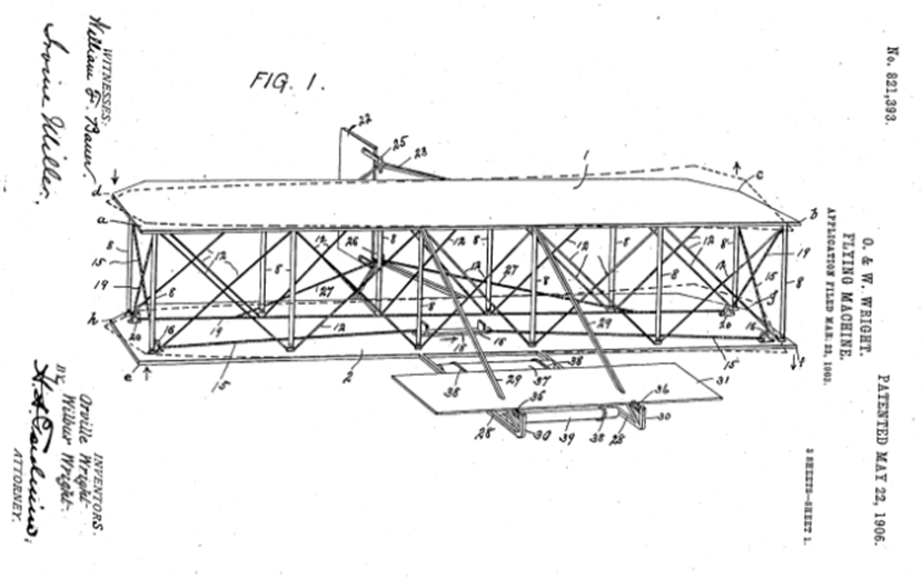 Samolot (Bracia Wright, 1906, US821393A “Flying-machine”)